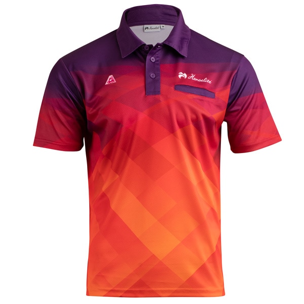 Henselite Spectrum Men's Polo in Purple and Orange gradient design front view